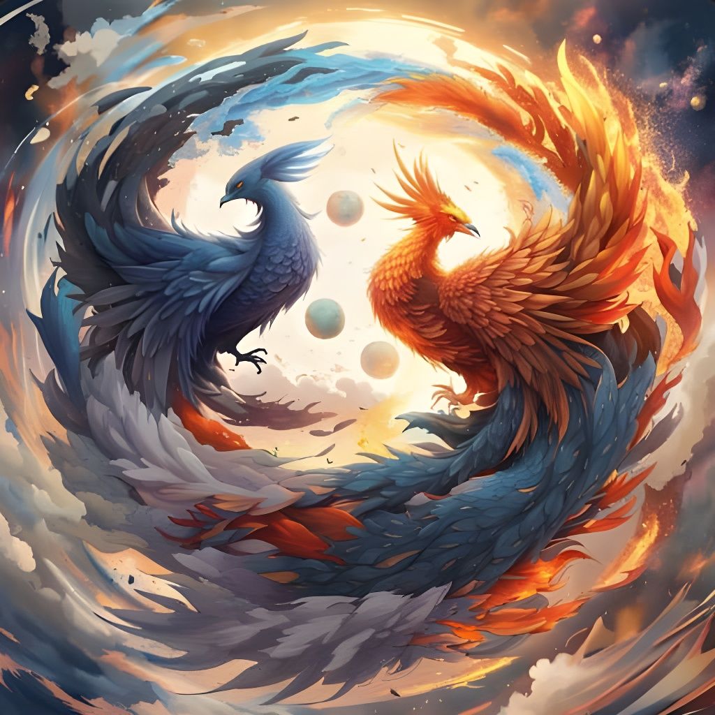 Yin Yang Phoenixes Illustration