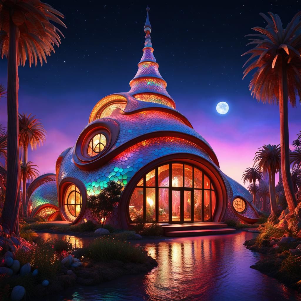 Futuristic Candy Cane Snail House on Distant Planet