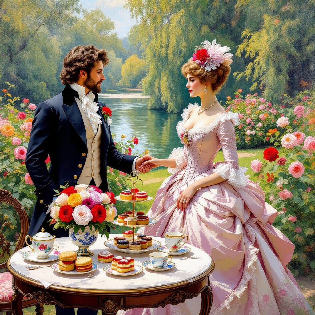 Elegant Couple's Neo-Impressionist Tea Party