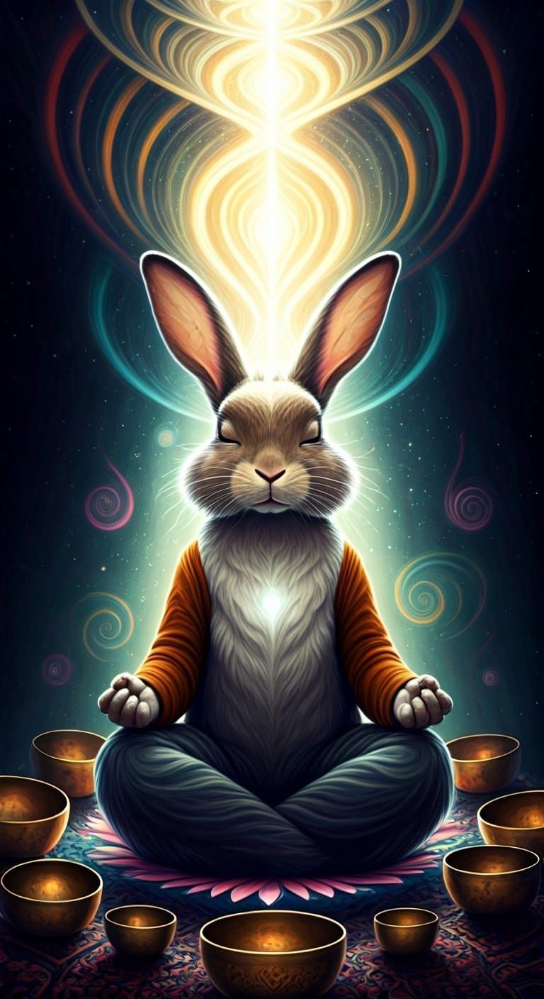 Buddhist Rabbit Meditates in Radiant Light
