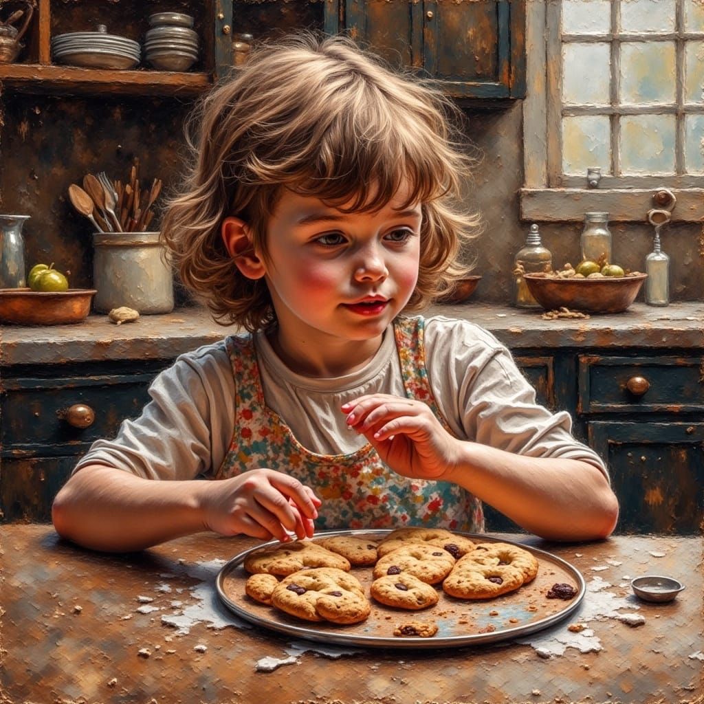 Grandchild's Joy: Impasto Painting of Cookie Moment