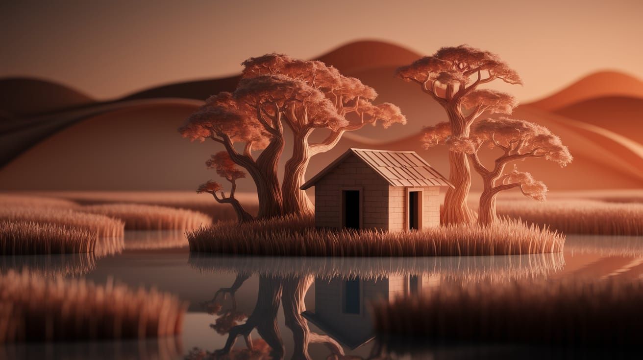Marsh Lake Scene in Kirigami Papercraft Style