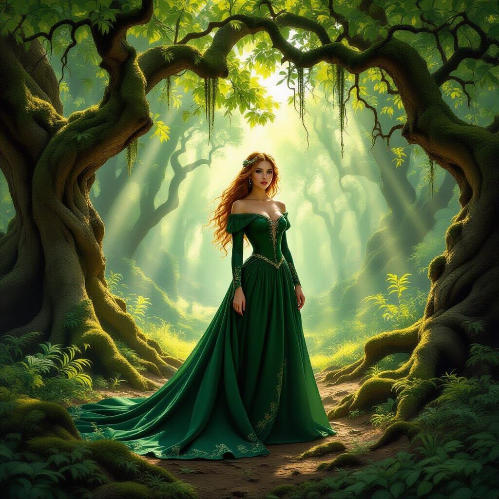Regal Princess in Sun-Dappled Forest, Celtic Style