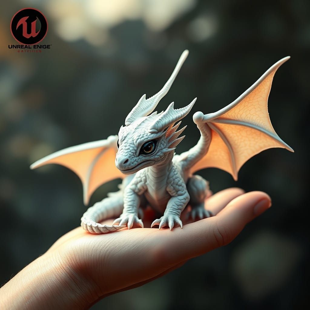 Whimsical Fantasy Dragon in a Hand, Detailed Matte Painting