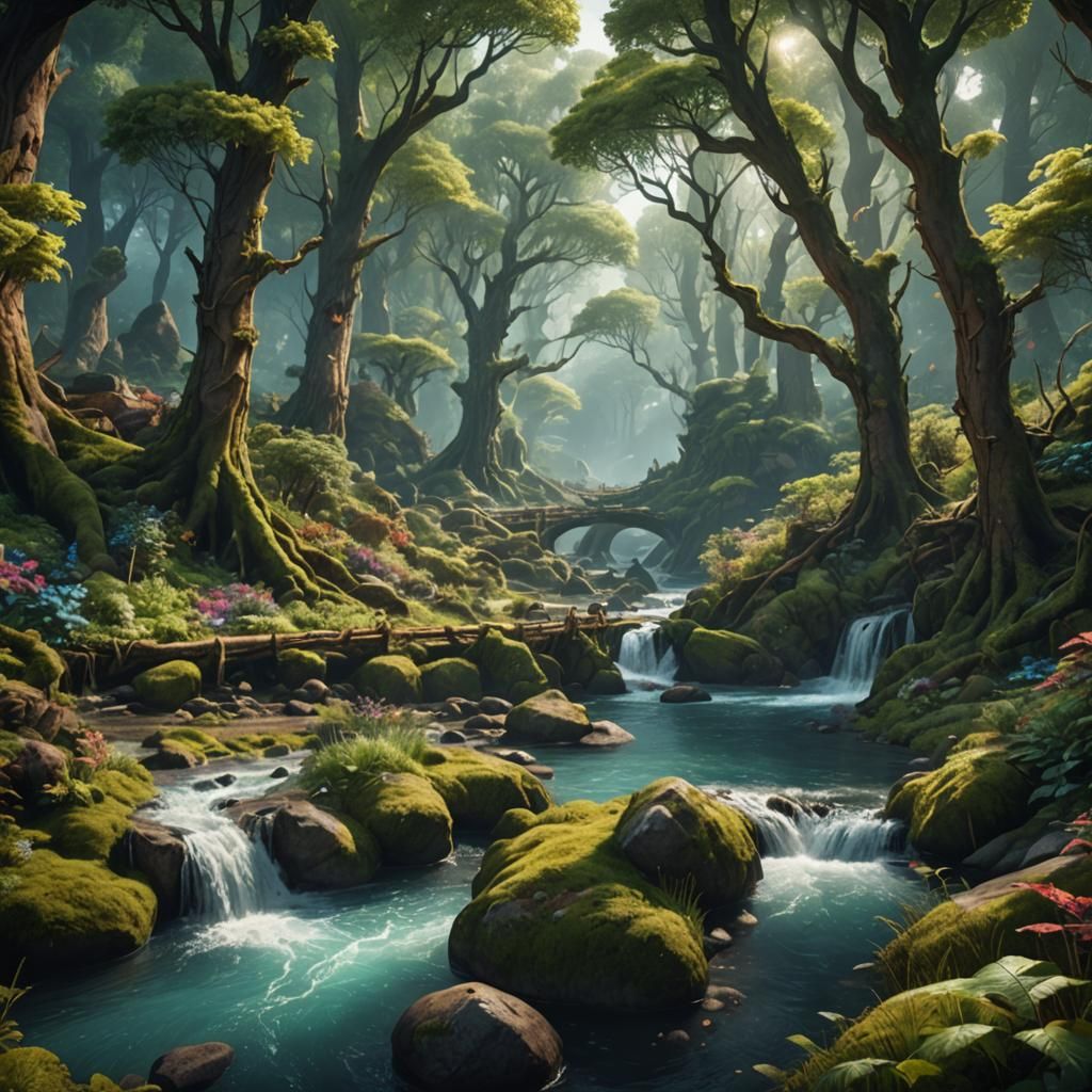 Fantasy Forest and River in Detailed Matte Painting
