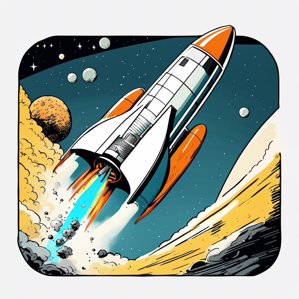 Retro Rocket in Comic Book Style