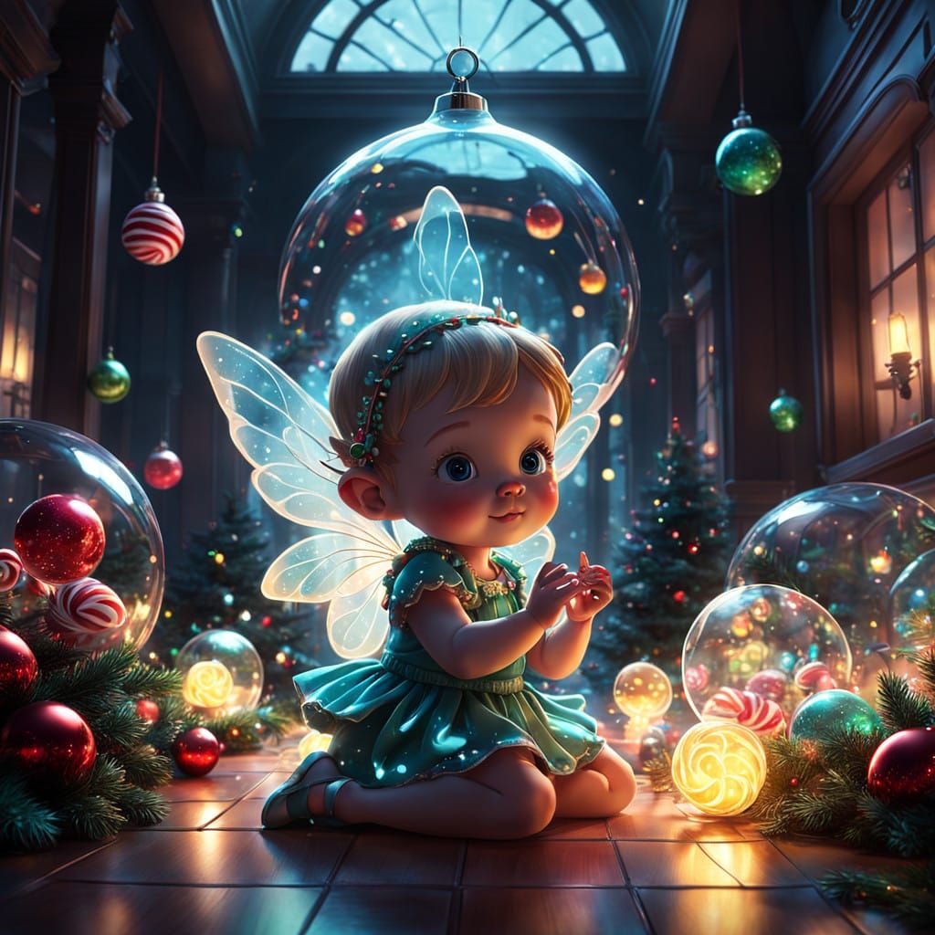 Glowing Glass Baby Fairy Plays in Whimsical Christmas Wonder...