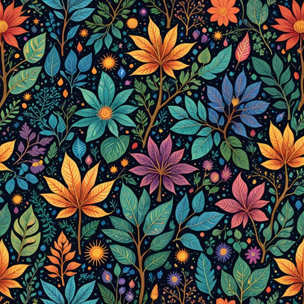 Luminescent Tree in Cosmic Splendor with Iridescent Bark and...