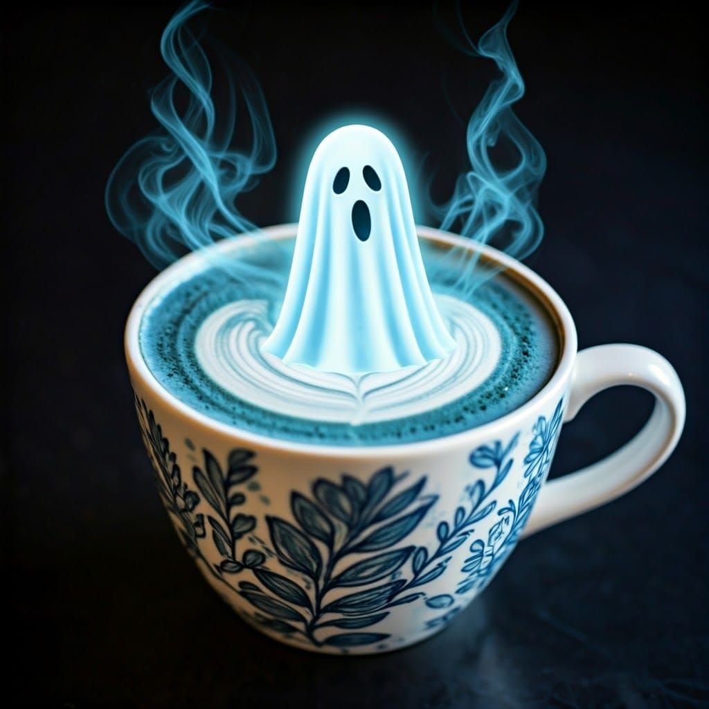 Ethereal Ghost Rising from Latte Art Cup