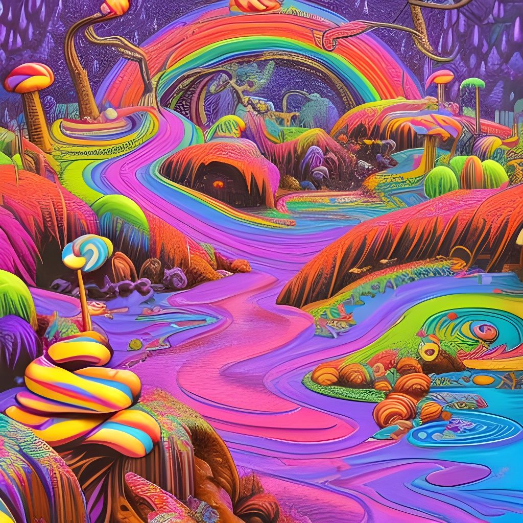 Surreal Candy Land with Chocolate River