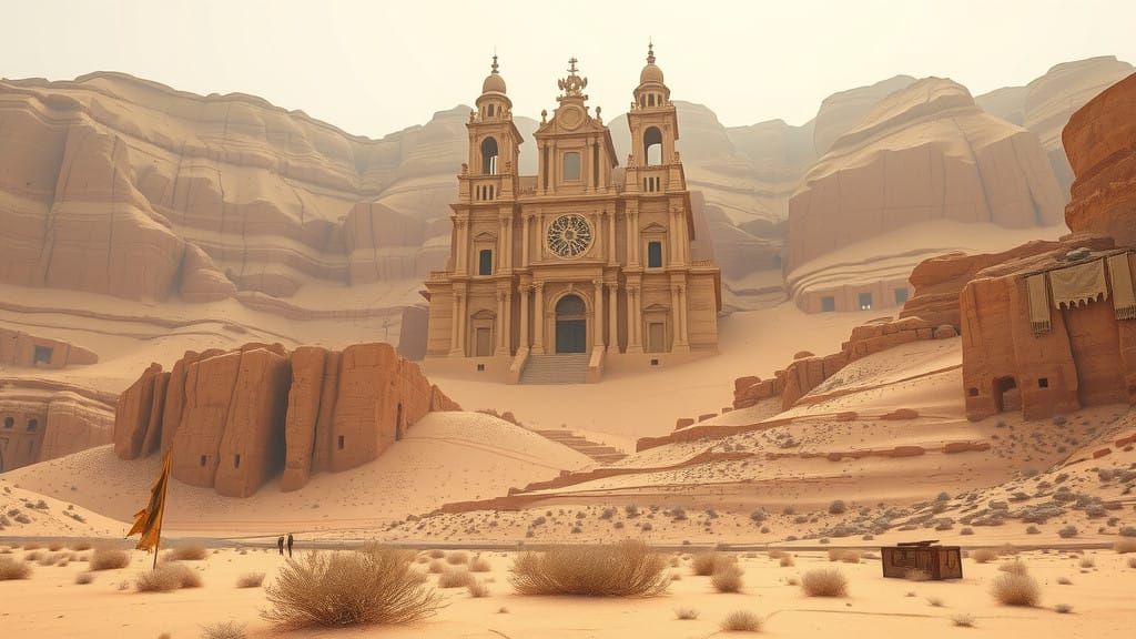 Ancient Desert Cathedral in Muted Earth Tones