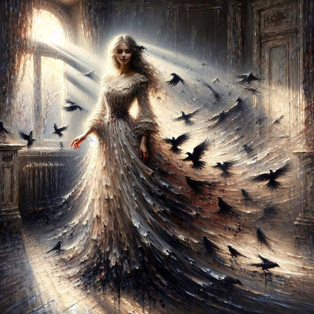 Ethereal Victorian Beauty in Whimsical Crow Dance
