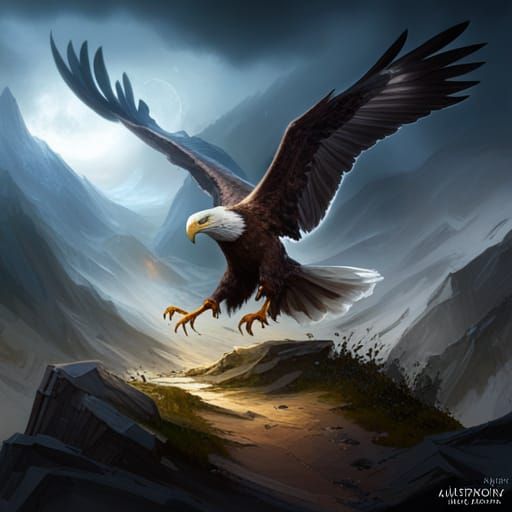 Majestic Eagle in Flight: Dark Fantasy Art