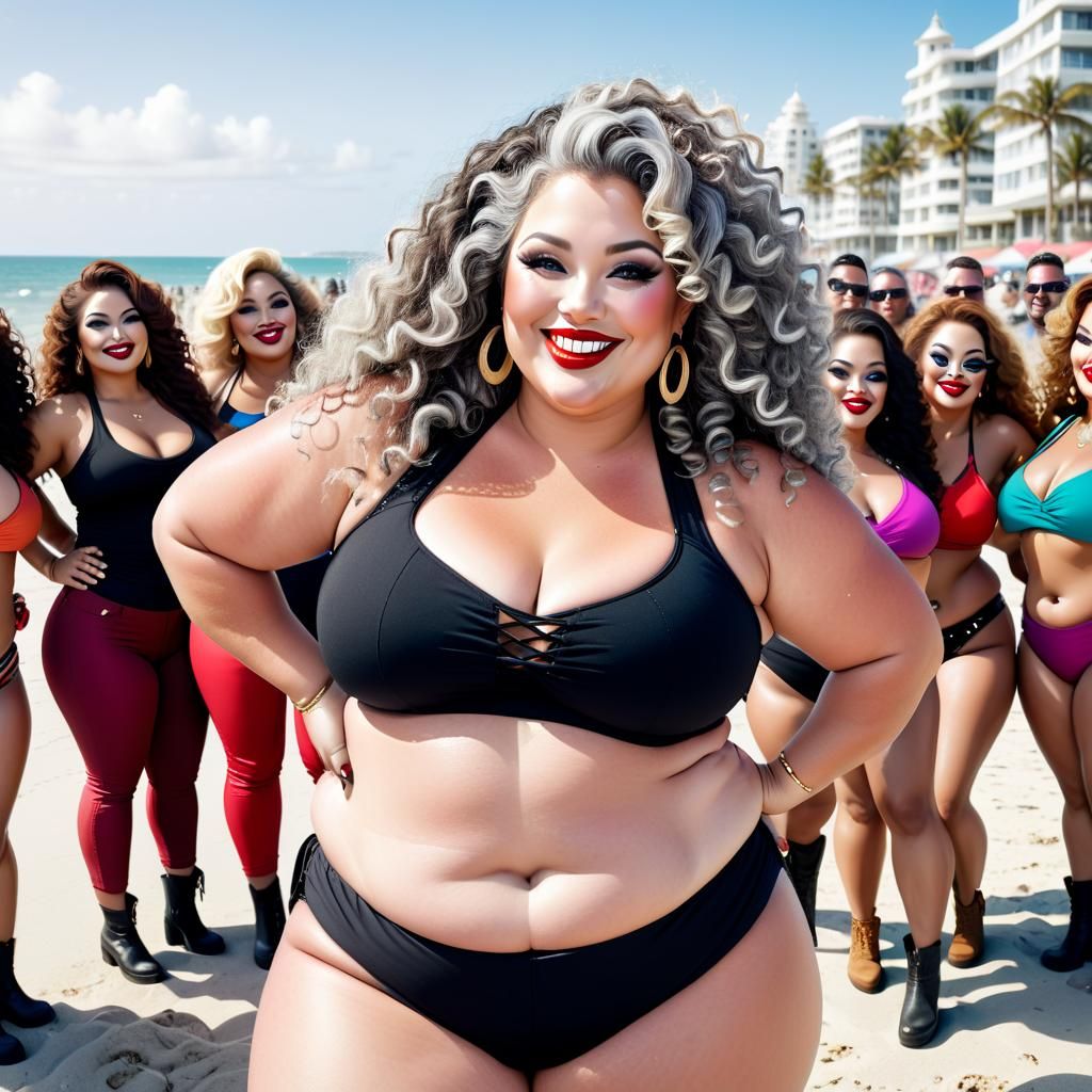 Plus-Size Women Enjoying a Beach Party