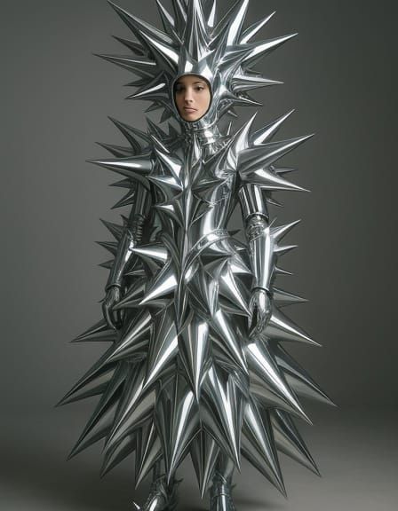 Woman in Spiky Space-Age Artifact