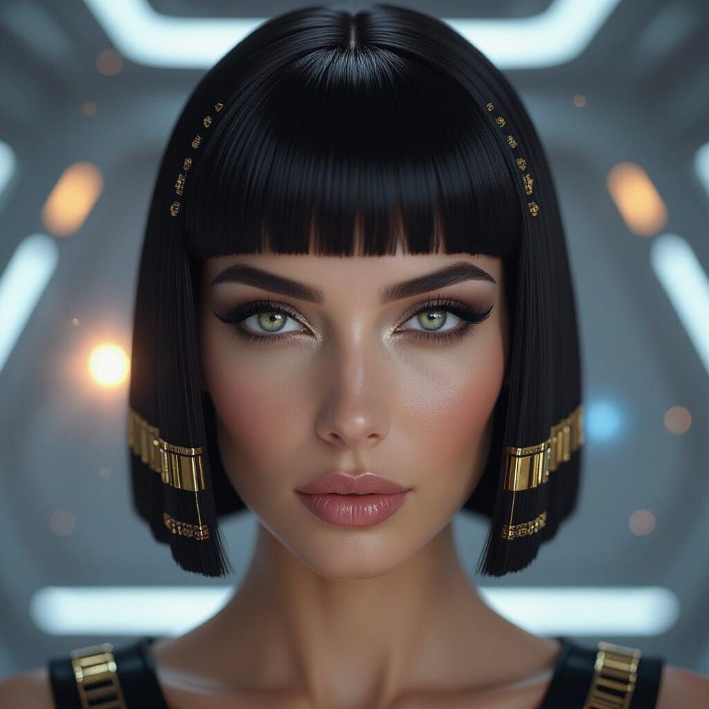 Mysterious Woman with Soulful Eyes in Sci-Fi Portrait