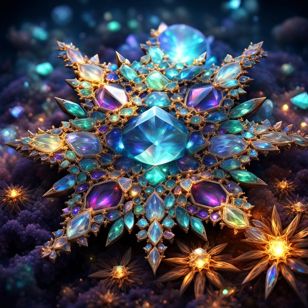 Ethereal Gemstone Fractal with Starry Facets