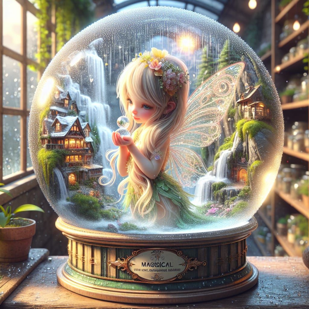 Spring Fairy in Magical Snowglobe, Expressionist Style