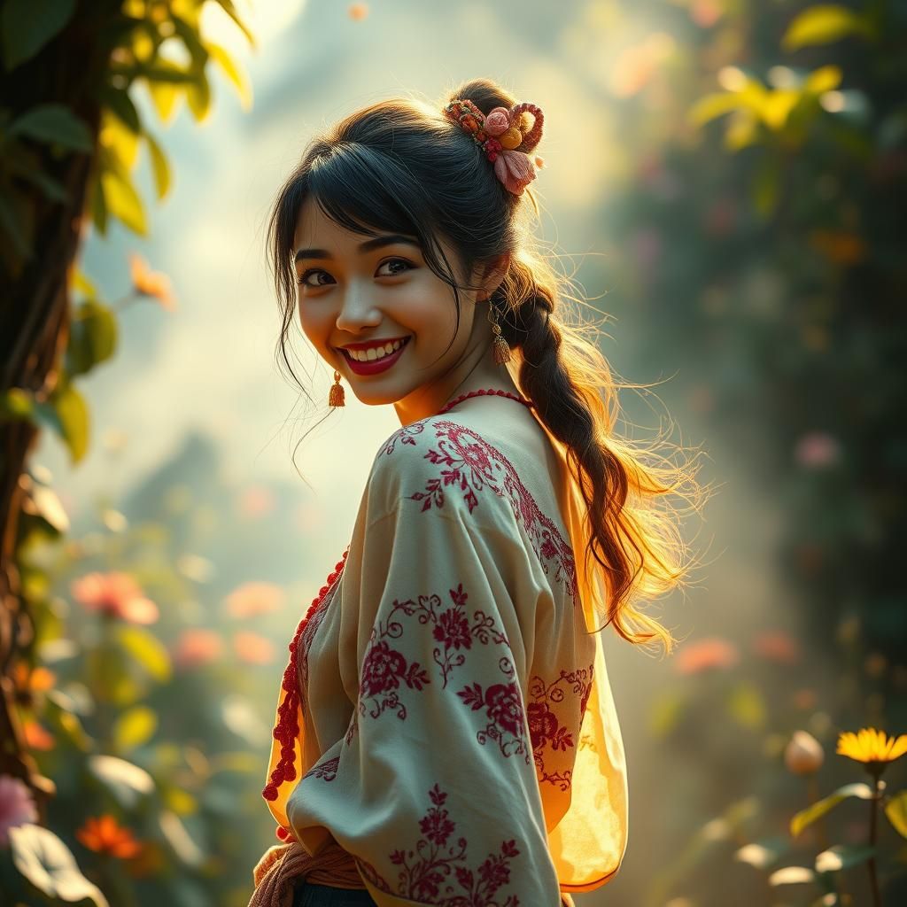 Mischievous Woman in Dreamy, Hyperrealistic Style