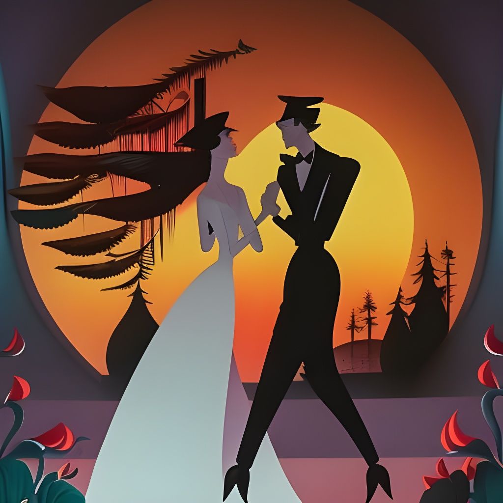 Passionate Tango in Moonlit Forest, Silhouette Animation
