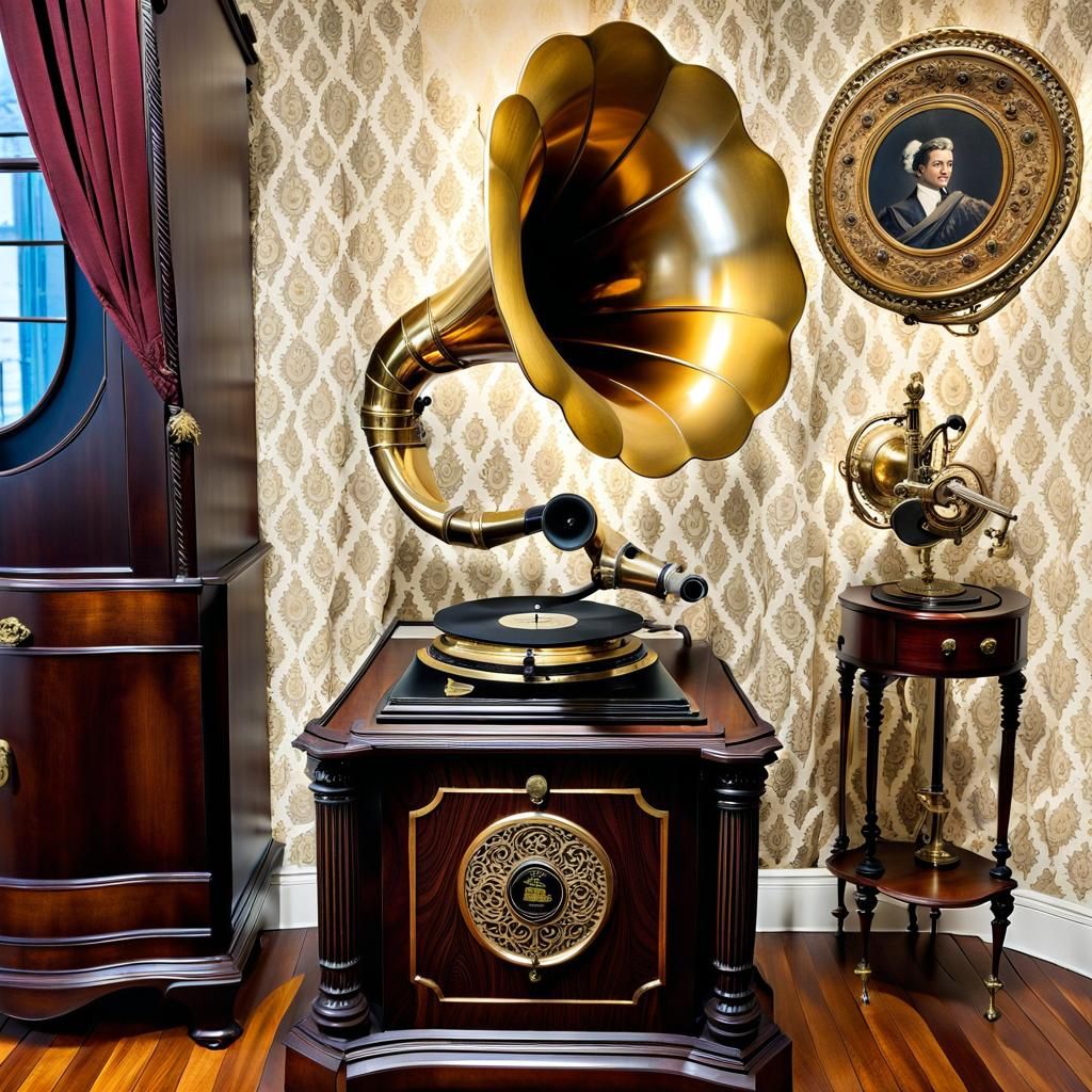 1904 Gramophone in Victorian Parlor
