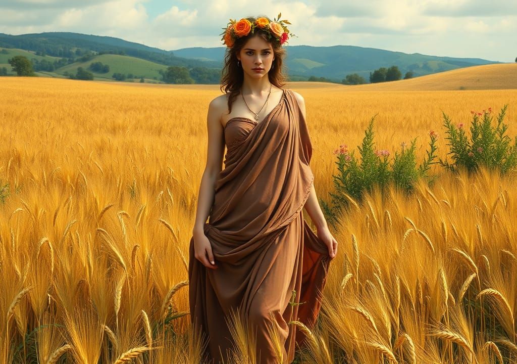 Demeter in Golden Wheat Field, Neoclassical Art