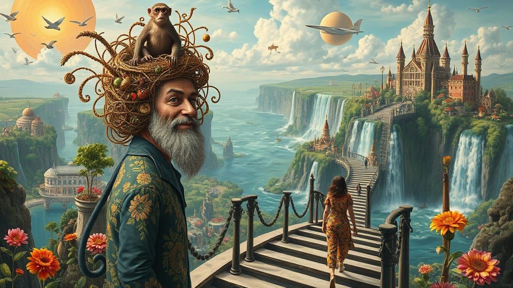 Psychedelic Floating City in Hieronymus Bosch Style