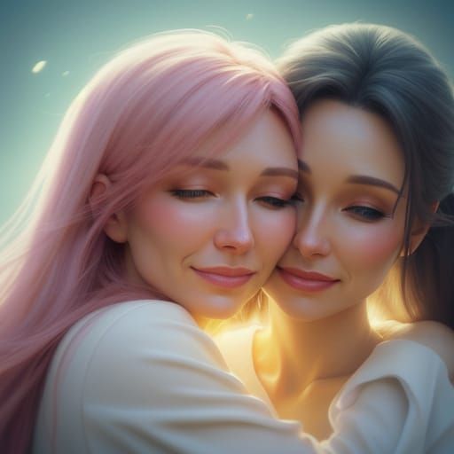 Heartwarming Embrace in Vibrant Digital Art