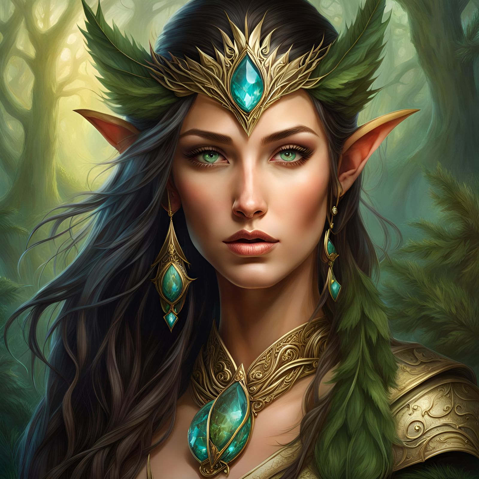 Enchanting Elf Warrior Portrait in Magical Forest