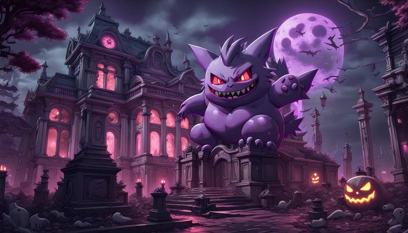 Gengar in Haunted Burial Ground: Art Nouveau Concept