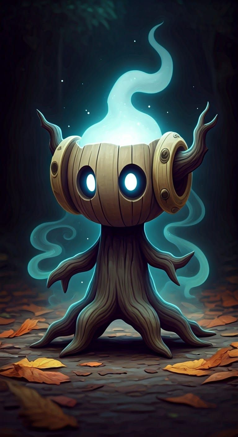 Ethereal Phantump Pokémon in Whimsical Forest Setting