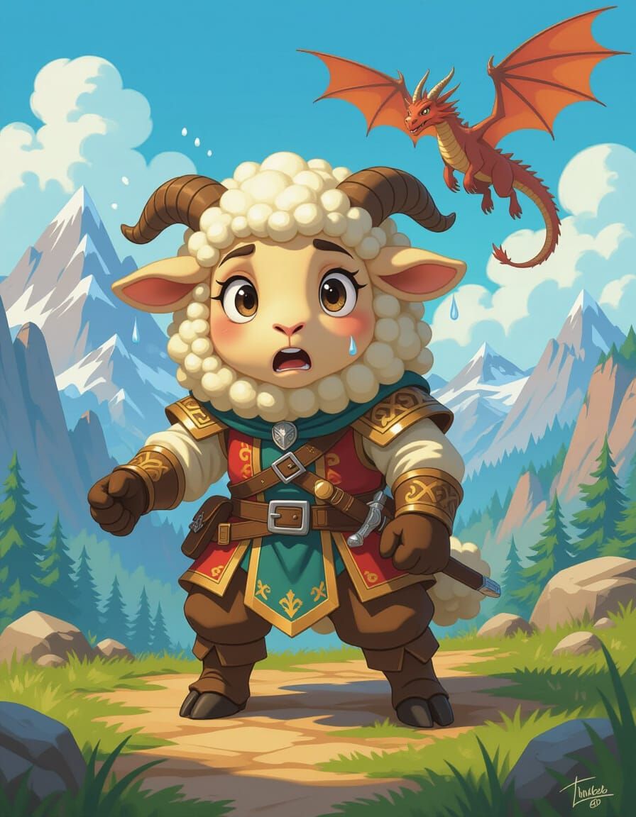 Nervous Sheep Adventurer and Distant Dragon