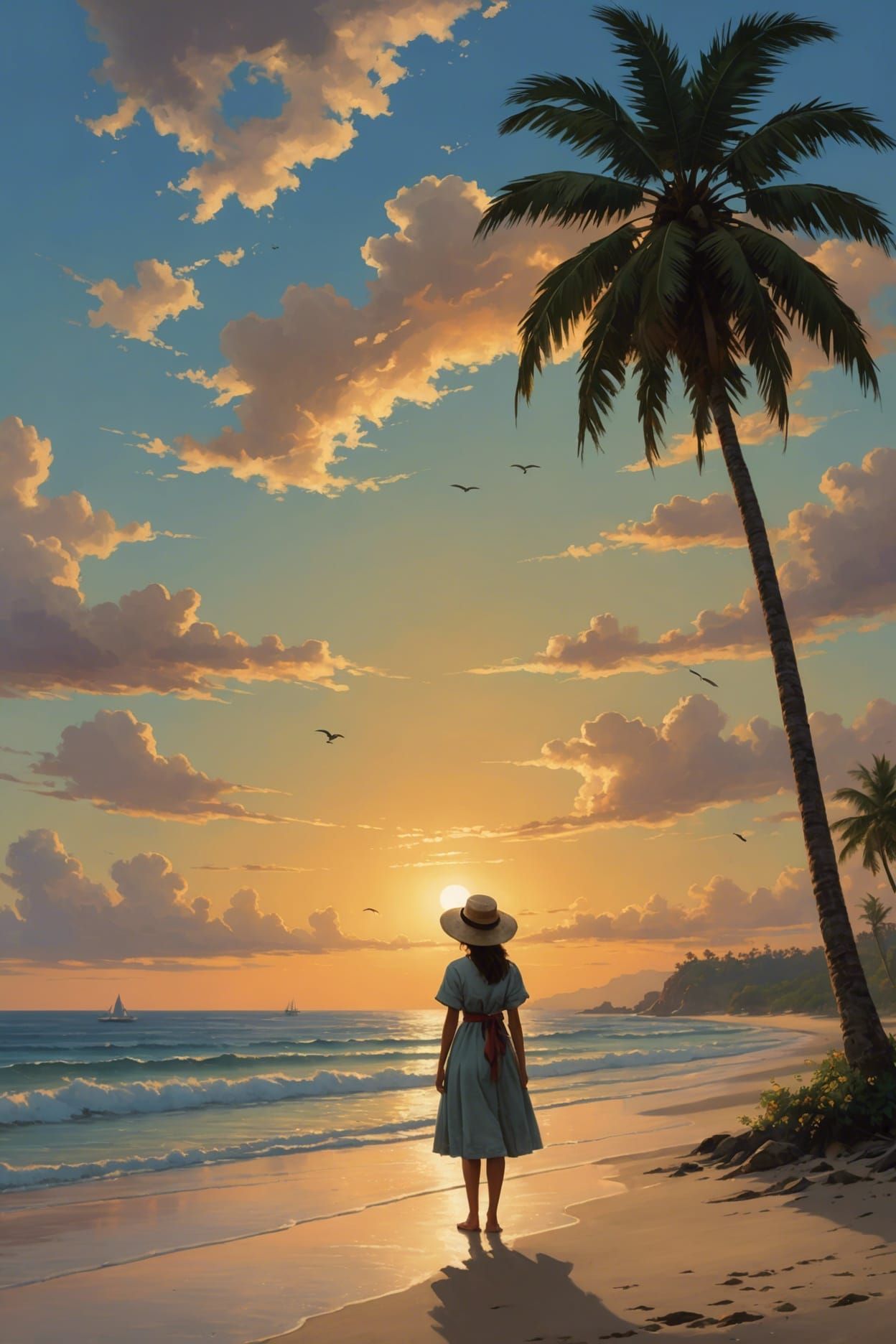Romantic Sunset Beach Scene in Ghibli Style