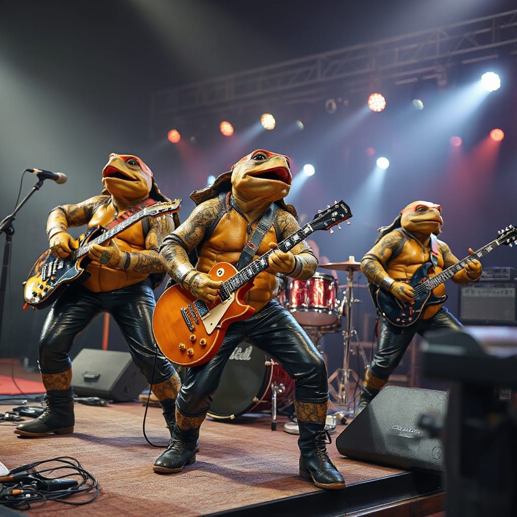 Turtle Heavy Metal Band Rocks the Stage: Anime Art