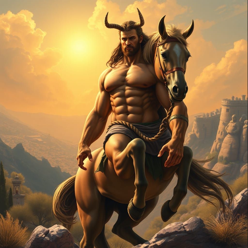 Powerful Male Centaur in Mediterranean Landscape