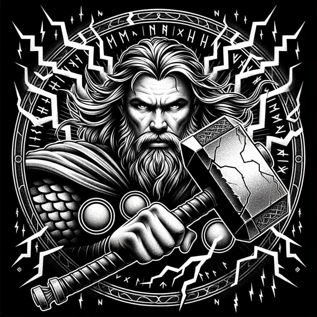 Thor Tattoo Design in Viking Art Style