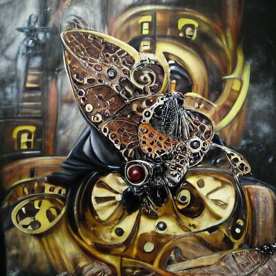 Steampunk Clockwork Butterfly: Detailed Oil Painting