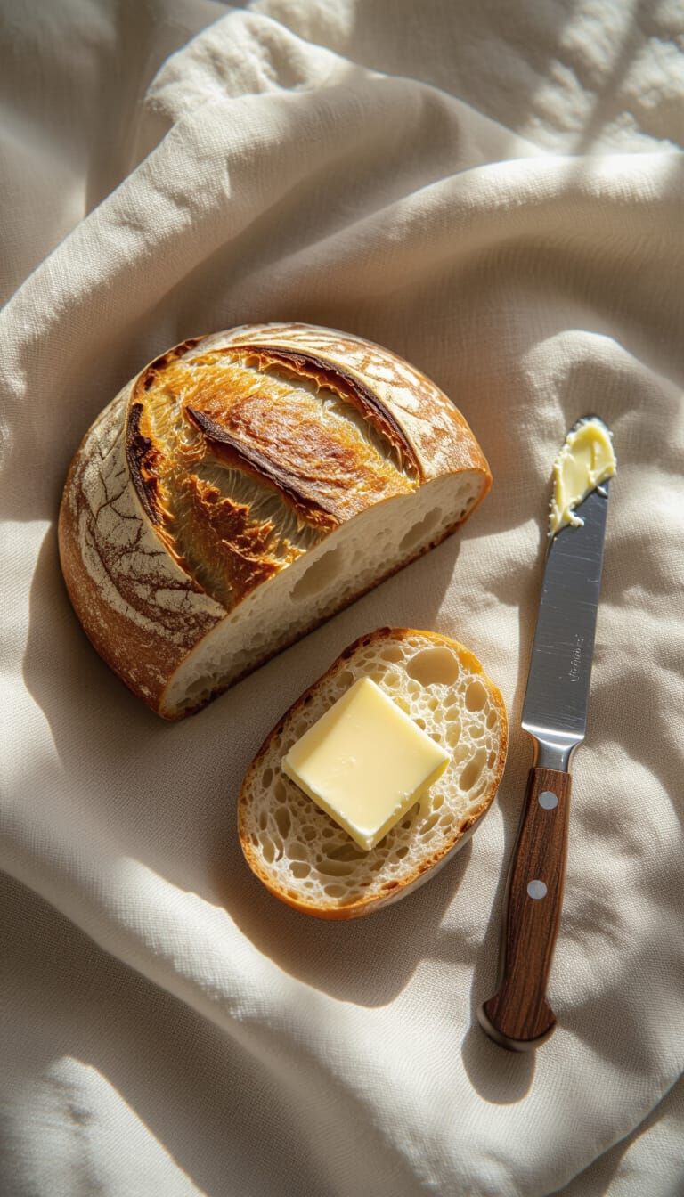 Rustic Artisan Bread Loaf and Butter Knife - Photorealistic ...