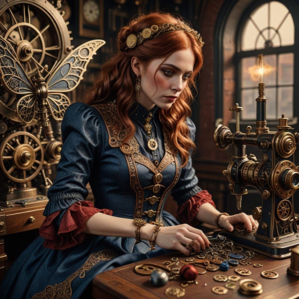 Victorian Era Fairy Steampunk Logo in Luxurious Texture