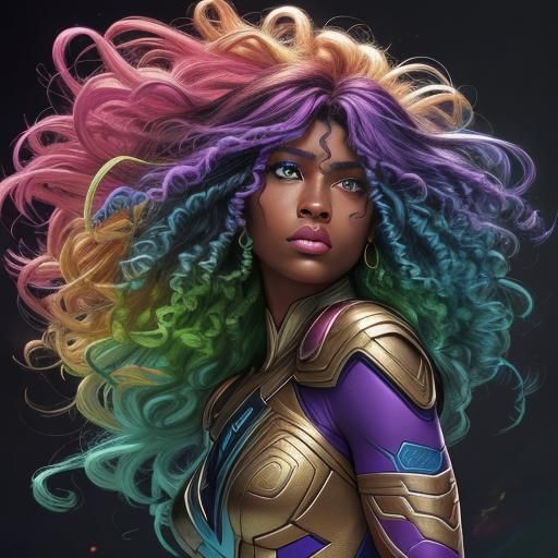 Vibrant Comic Book Art: Woman with Peacock Hair