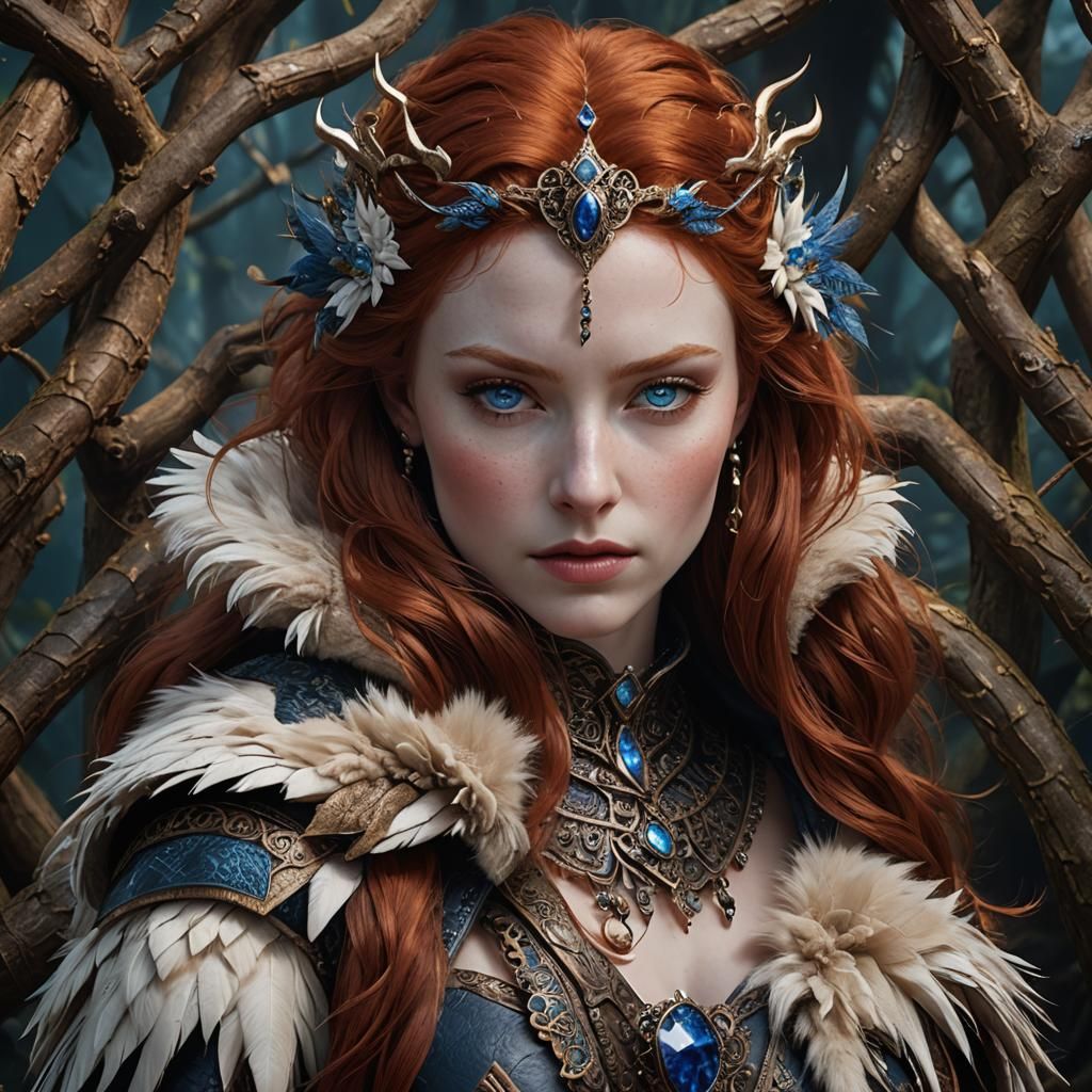 Red-Haired Woman in Animal Skins: Fantasy Art