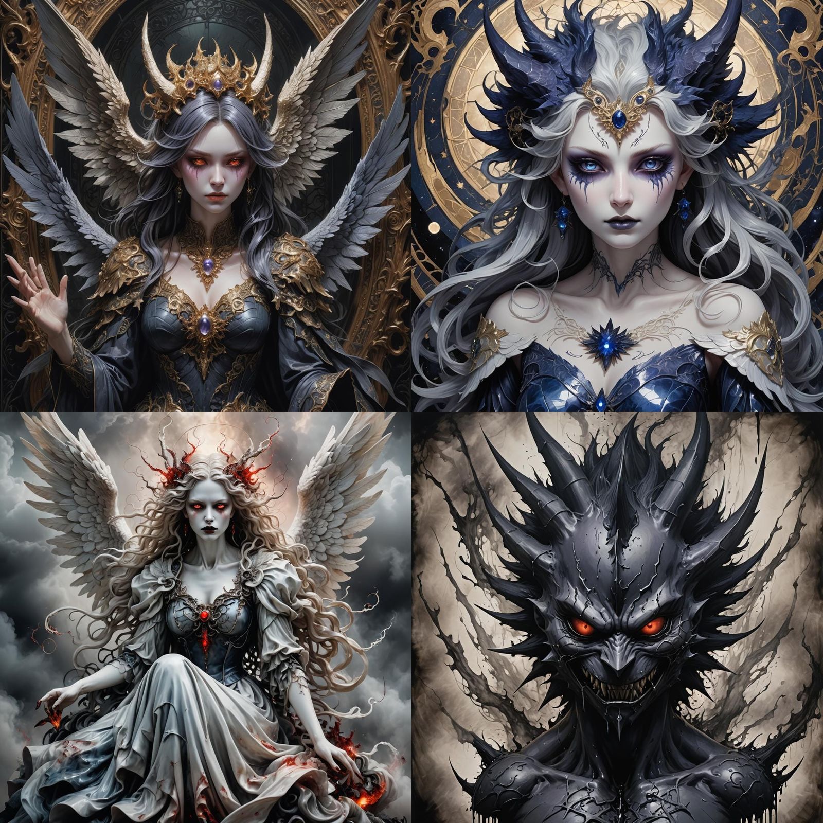 Demonic Porcelain Angel Seraphim in Hyperdetailed Style