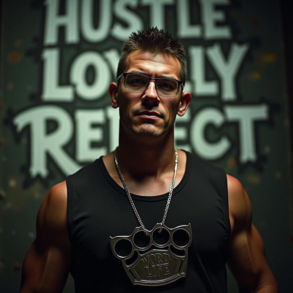 Intense Portrait with Brass Knuckles in Film Style