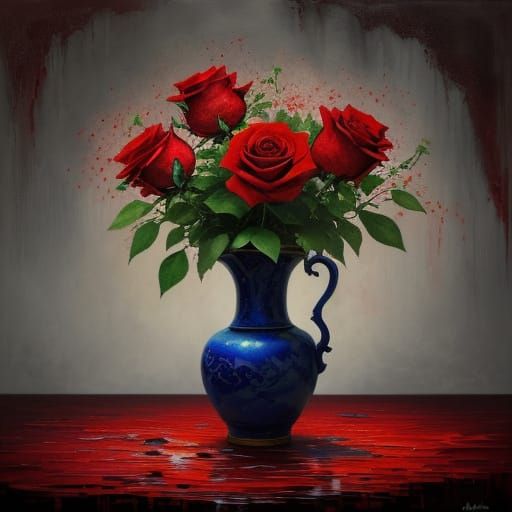 Vibrant Oil Painting of a Wilting Red Rose