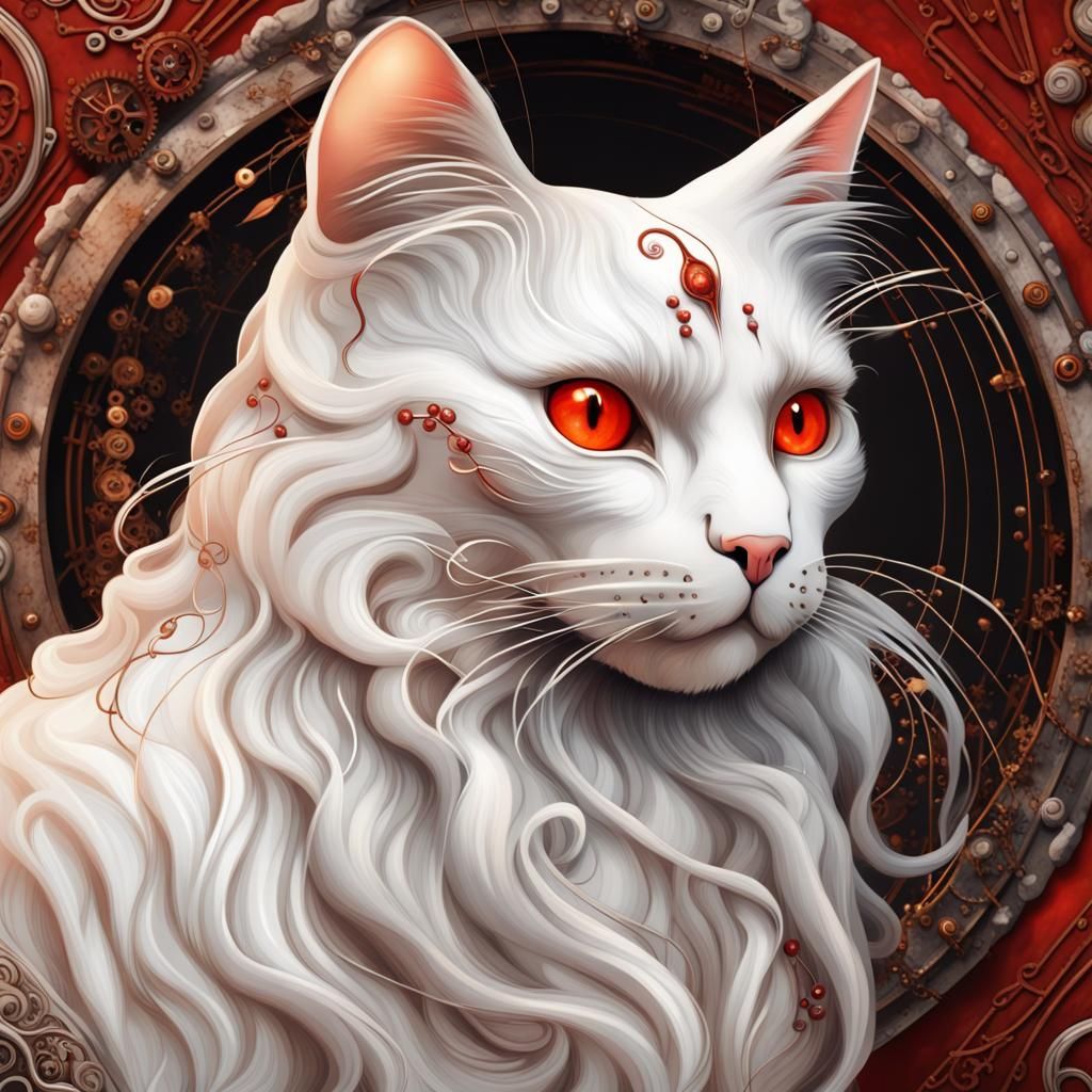 Steampunk Marble Cat with Glowing Eyes