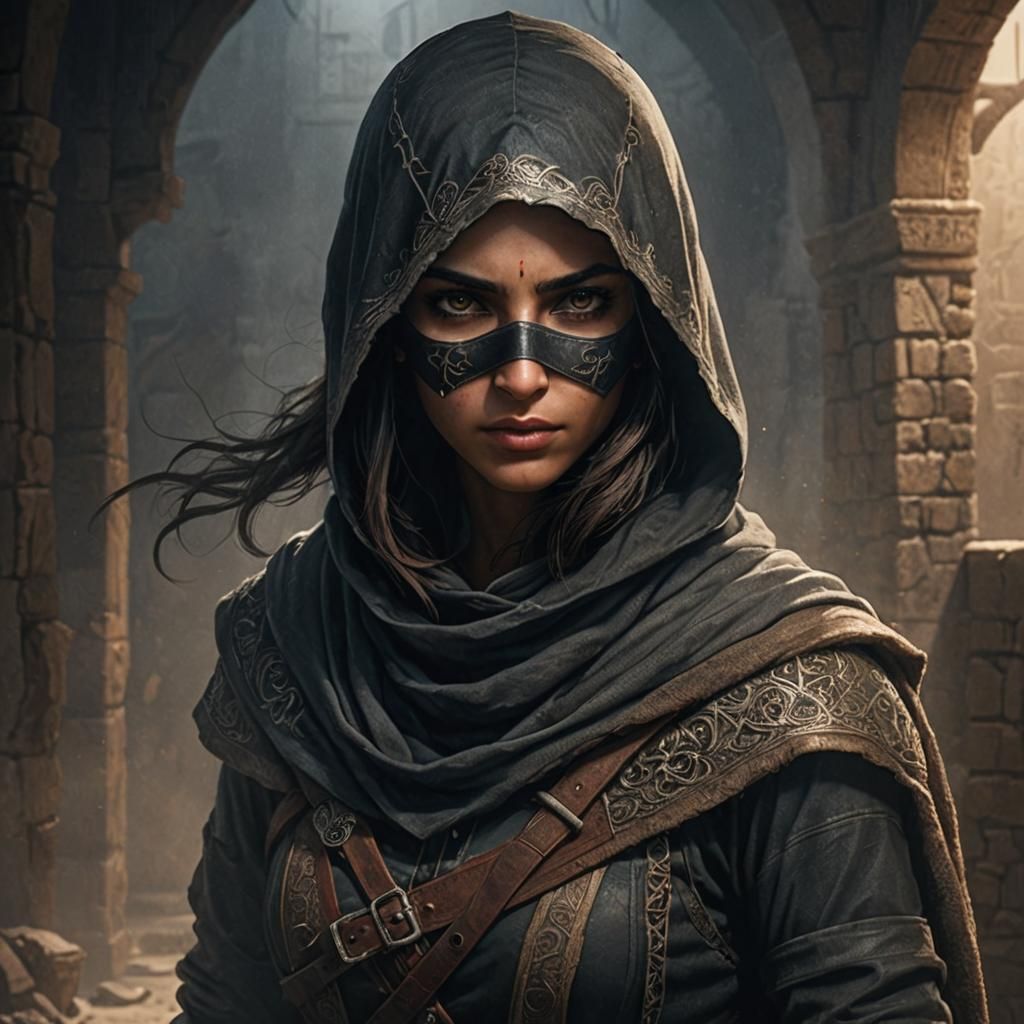 Hyperrealistic Medieval Middle Eastern Assassin in Shadow