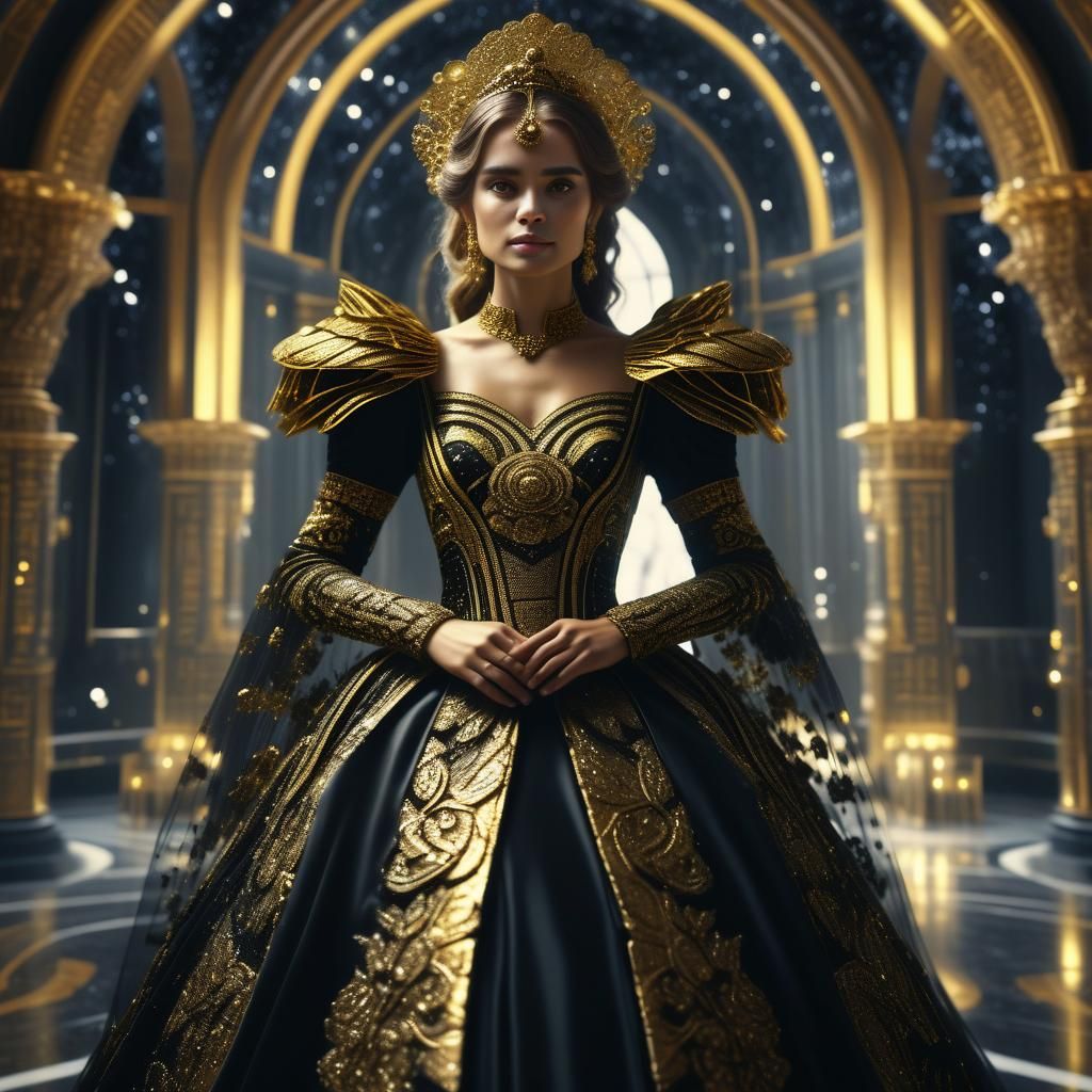 Galactic Empress Sofia in Black and Gold Wedding Dress