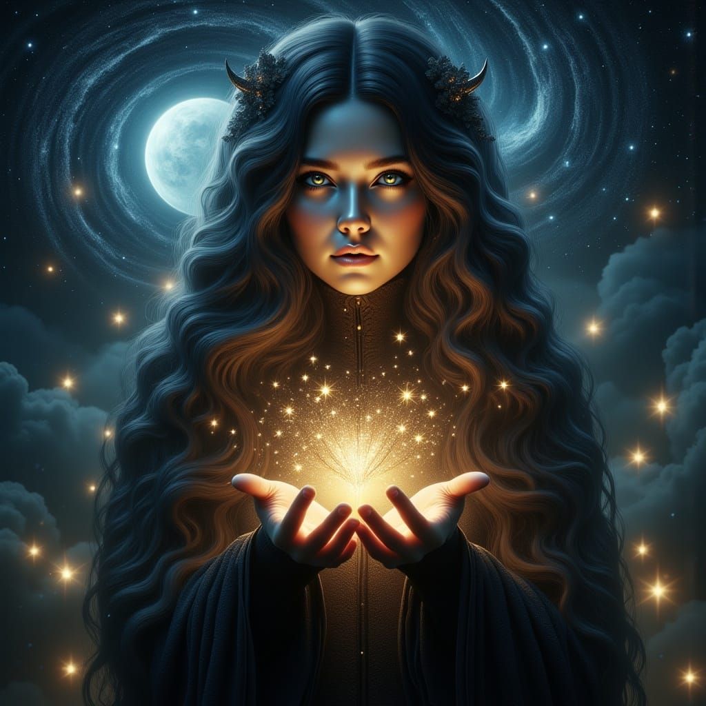 Mysterious Gothic Woman with Stars in Victorian Style