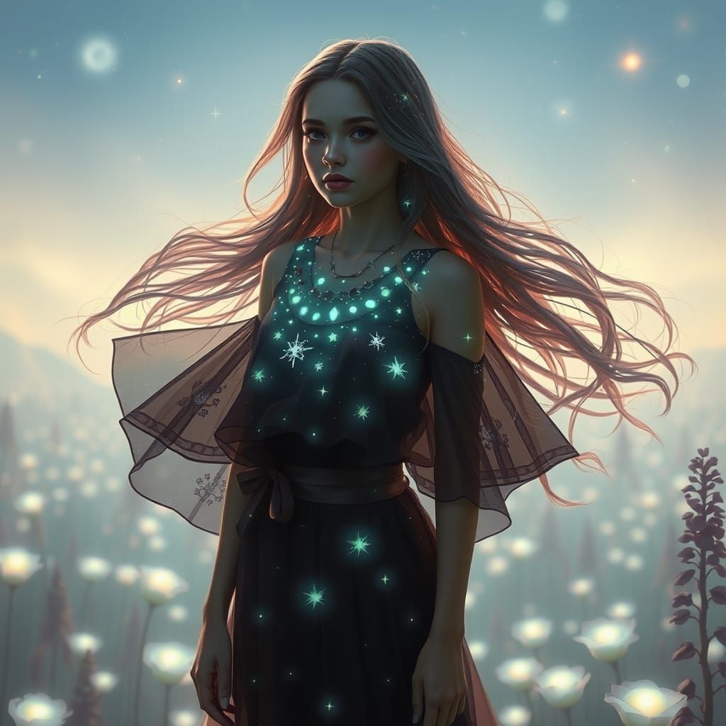 Glowing Dreamer in an Ethereal Starlight Gown