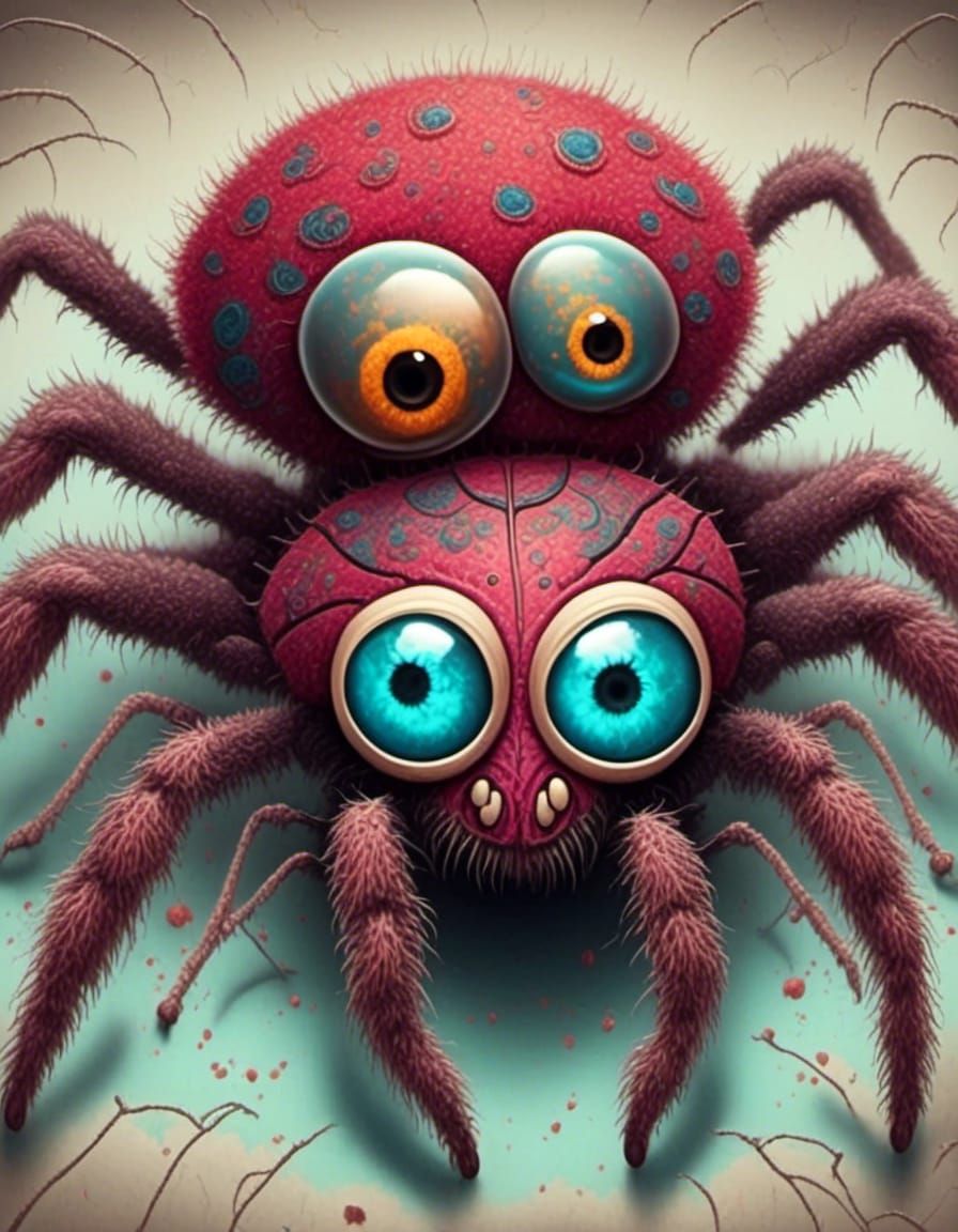 Adorable Fuzzy Cartoon Spider Portrait